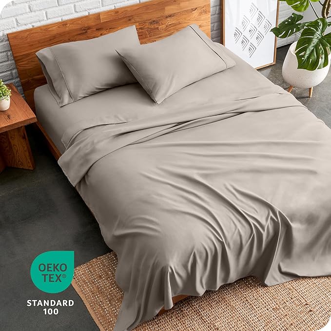 Bare Home Queen Sheet Set - Luxury 1800 Ultra-Soft Microfiber Bed Sheets - Double Brushed - Deep Pockets - Easy Fit - 4 Piece Set - Bedding Sheets & Pillowcases (Queen, Khaki) BareHome