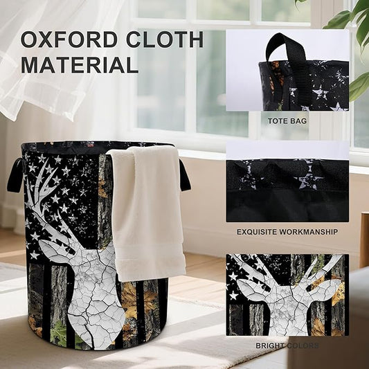Hunting Camouflage Laundry Basket Foldable Oxford Cloth Tote Bag Laundry Hamper Clothes Storage Bucket Organizer For Bathroom/Laundry Storage/Bedroom 19.6x15.7 Inch
