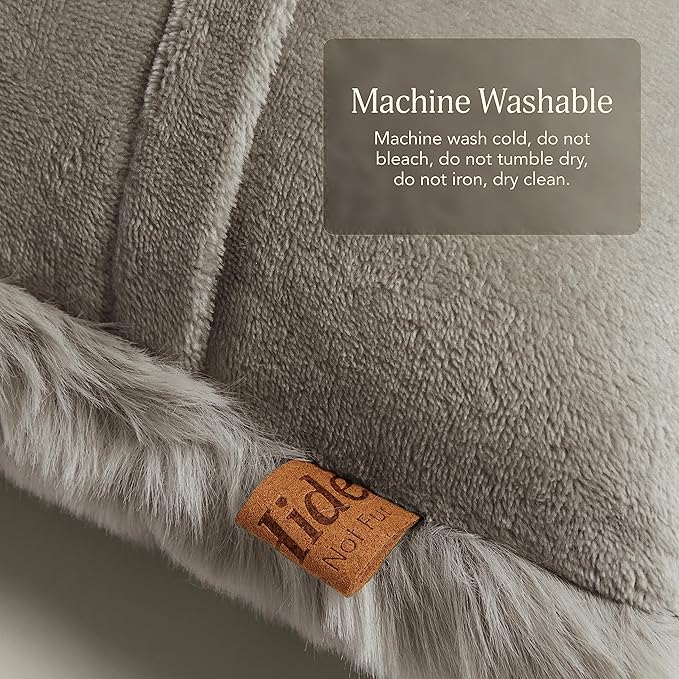 UnHide Squish Lumbar Pillow - Faux Fur Pillow - Extra Soft Throw Pillow - Rectangular Shaped, Polyester Fill - Machine Washable - Perfect for Living Room Or Bedroom - 10” x 18” - Greige