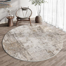 4x4 Washable Round Rug Brown Grey Abstract Entryway Area Rug Neutral Modern Non Slip Soft Low Pile Carpet for Bathroom Kitchen Living Room Bedroom Entrance