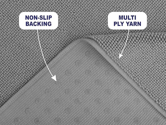 American Soft Linen Bath Rug, 17 in 24 in 100% Cotton Bath Mats Rugs for Bathroom, Slip Reducer Washable Shaggy Form Area Rugs, Light Grey Bath Rug