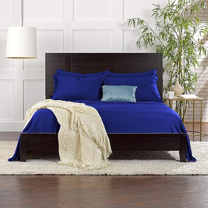Pure Bamboo King Sheets, Genuine 100% Organic Viscose Derived from Bamboo Bed Sheet Set, Luxuriously Soft & Cooling, Double Stitching, 2 Year Quality Promise (King, Cobalt Blue)