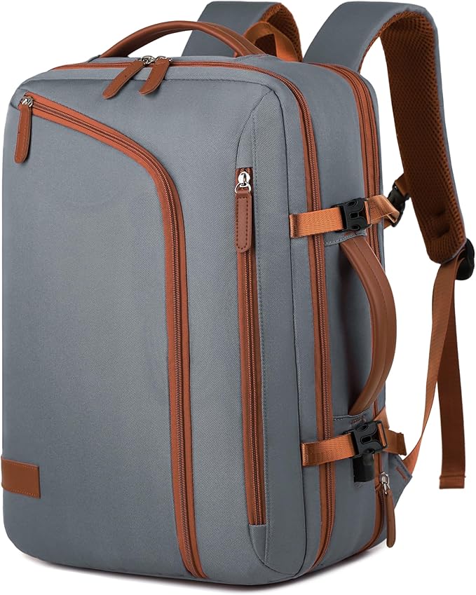 Travel Laptop Backpack for Men Women, Airline Approved Personal carry on Backpack with USB Charging Port Bag,35L Water Resistant Durable anti theft Fits 15.6 Inch Notebook,Gray (details as Cream)