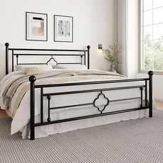SHA CERLIN 14 Inches King Size Metal Platform Bed Frame/Vintage Iron-Art Headboard and Footboard/Mattress Foundation for Storage/No Box Spring Needed/Noise-Free/Easy Assembly/Black