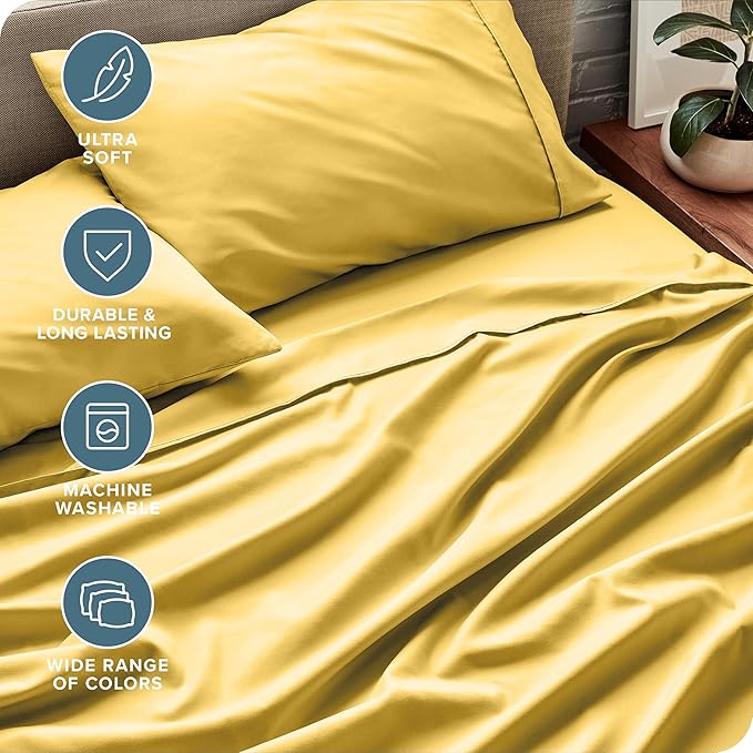 Bare Home King Sheet Set - Luxury 1800 Ultra-Soft Microfiber King Bed Sheets - Double Brushed - Deep Pockets - Easy Fit - 4 Piece Set - Bedding Sheets & Pillowcases (King, Lemon Drop) BareHome