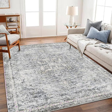 Washable Area Rug 3'x5' Vintage Traditional Floor Cover Foldable Thin Rugs Retro Kitchen Indoor Distressed Non Slip Carpet Floral Print Mat Bedroom Living Room