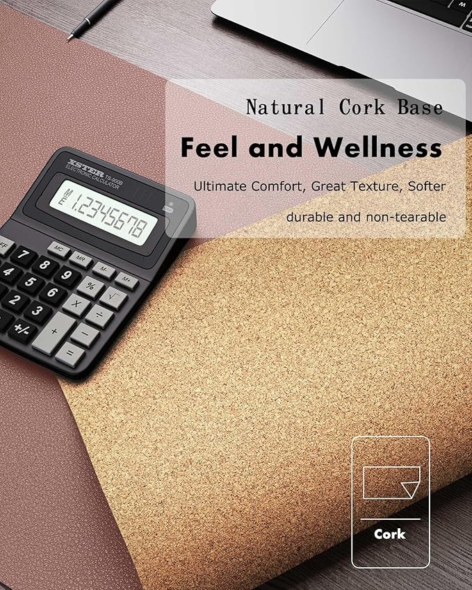 YSAGi Double-Sided Desk Pad, 35.4"x17" Leather Desk Mat, Eco Cork Desk Pad Protector,Large Mouse Pad,Waterproof Desk Blotter for Office/Home (Pale Mauve/Cork)