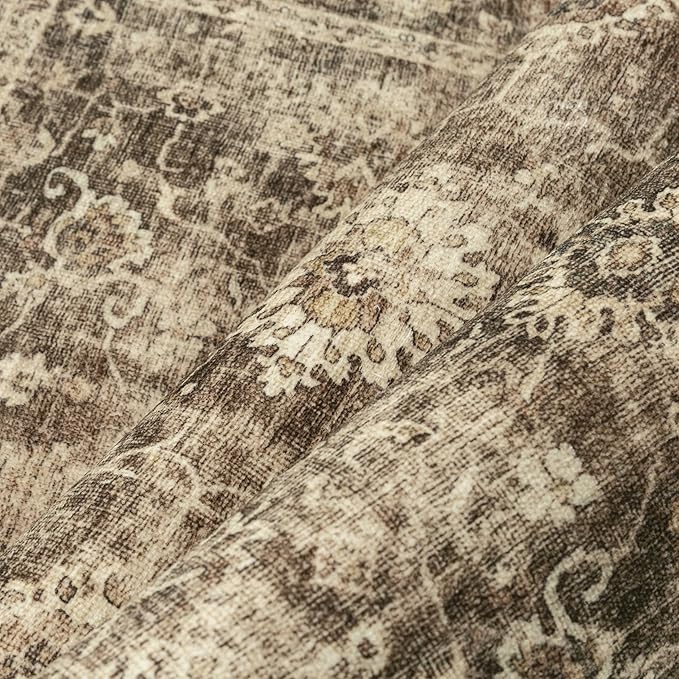 3x4 Washable Area Rug for Entryway Brown Vintage Non-Slip Low Pile Distressed Rustic Carpet Lightweight Vacuumable Door Mat Soft Small Door Mat Small Throw Rug for Entrance