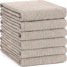 Homaxy Premium Kitchen Towels(18”x 28”, 6 Pack), Large Cotton Kitchen Hand Towels, Flat and Terry Dish Towels, 380 GSM Highly Absorbent Tea Towel Set with Hanging Loop, Khaki