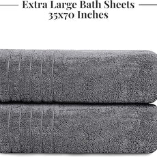 Tens Towels Pack of 2 Extra Large Bath Sheets 35 x 70 Inches, 100% Cotton, Larger & Lighter Weight, Quicker to Dry, Super Soft & Absorbent, Oversized Bath Towels, Dark Grey