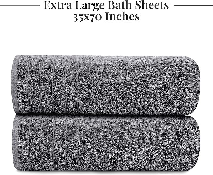 Tens Towels Pack of 2 Extra Large Bath Sheets 35 x 70 Inches, 100% Cotton, Larger & Lighter Weight, Quicker to Dry, Super Soft & Absorbent, Oversized Bath Towels, Dark Grey