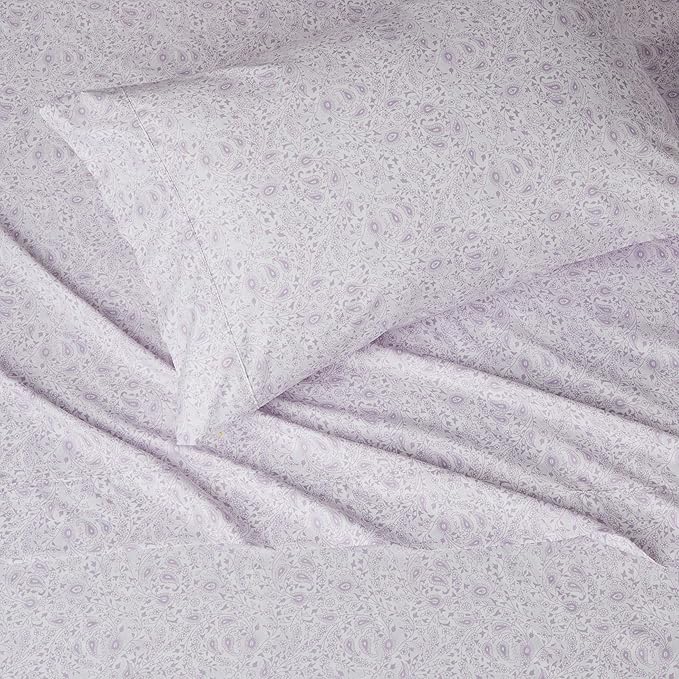 Amazon Basics Lightweight Super Soft Easy Care Wrinkle Free Microfiber 3 Piece Bed Sheet Set with 14-Inch Deep Pockets, Twin, Lavender Paisley, Floral, Kids, Men & Women Bedding AmazonBasics
