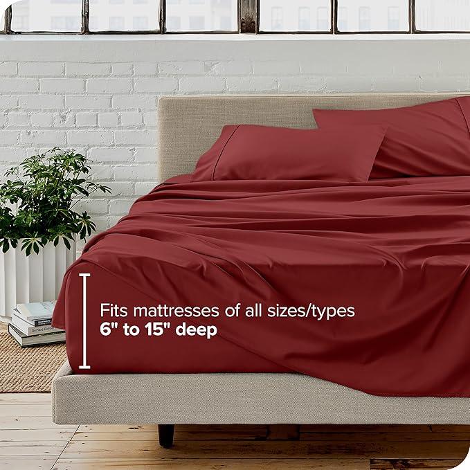 Bare Home Twin Sheet Set - 1800 Ultra-Soft Microfiber Twin Bed Sheets - Double Brushed - Deep Pockets - Easy Fit - 3 Piece Set - Bed Sheets (Twin, Rosewood)