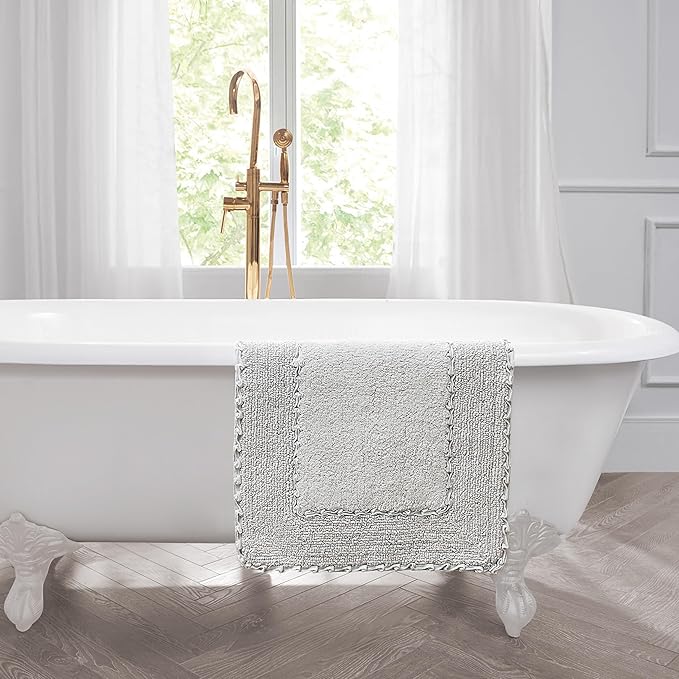 Laura Ashley Ruffle Border 100% Cotton Bath Rug, Light Grey, 20"x 34"