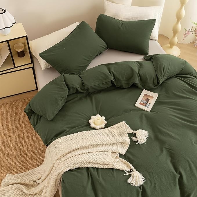 ECOCOTT 3 Pieces Duvet Cover Set Oversized King Size 100% Washed Cotton 1 Duvet Cover with Zipper and 2 Pillowcases, Ultra Soft and Easy Care Breathable Cozy Simple Style Bedding Set (No Comforter)