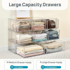 Vtopmart 8 Pack Large & Medium Stackable Drawer Organizer Set, 162QT Easy Assembly Clear Plastic Storage Cabinet, Durable Dresser for Closet, Bedroom, Entryway, Playroom & Apartment Organization