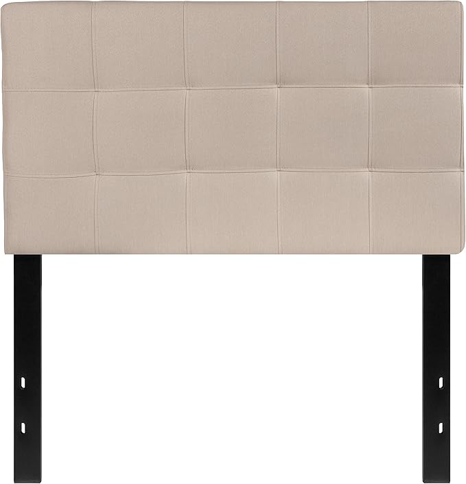 EMMA + OLIVER Quilted Tufted Upholstered Twin Size Headboard in Beige Fabric