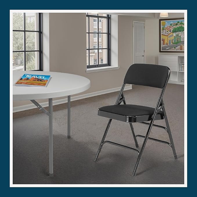OEF Furnishings OEF2300 Series Heavy-Duty Premium Fabric Padded Upholstery Double-Hinged Triple-Braced Folding Chairs (4-Pack, Classic Black)