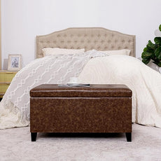 Joveco Storage Ottoman Bench, 33 Inches Faux Leather Rectangle Tufted Foot Stool for End Foot of Bed, Bedroom, Living Room, Walnut