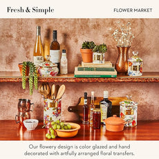 MACKENZIE-CHILDS Enamel Utensil Holder, Kitchen Utensil Holder for Countertop, Storage Caddy, White Flower Market