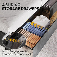 WLIVE King Size Upholstered Bed Frame with 4 Storage Drawers and Headboard, Velvet Platform Bedframe, Sturdy Metal & Wooden Slats Support, No Box Spring Needed, Easy Assembly, Black