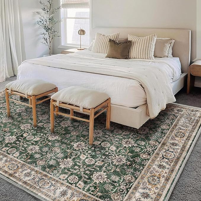 Washable Area Rug 8'x10' Retro Boho Design Non-Shedding Non-Slip Easy Care Ideal for High Traffic Areas in Living Room Bedroom Office Coffee Table Kitchen Large Carpet