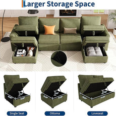 GarveeHome Sectional Sleeper Sofa with Pull Out Bed, Corduroy Modular Sectional 6 Seat Couch with Pull Out Couch and Storage Seat & 2 Ottomans, Convertible Couches for Living Room