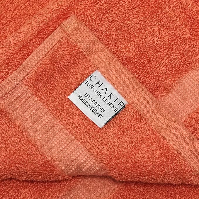 Chakir Turkish Linens 100% Cotton Premium Turkish Towels for Bathroom | 13'' x 13'' (6-Piece Washcloth, Coral)