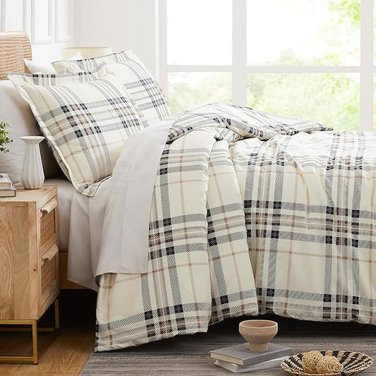 Southshore Fine Living, Inc. Oversized California King/King Duvet Cover Set – Hotel Quality, Easy Care, Fade-Resistant Bedding – Includes 1 Duvet Cover and 2 Pillow Shams, Vilano Plaid Tofu
