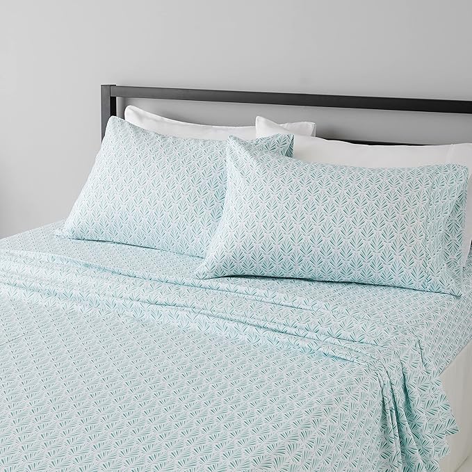 Amazon Basics Lightweight Super Soft Easy Care Microfiber 4 Piece Comfortable Bed Sheet Set With 14" Deep Pockets, Full, Aqua Fern, Printed AmazonBasics