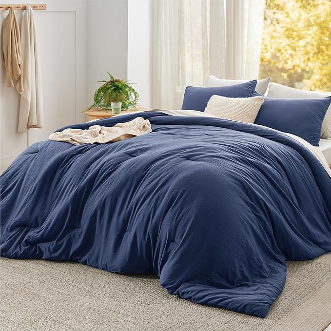 Bedsure Super King Size Comforter Set, Navy Soft Prewashed Bedding for All Seasons, 3 Pieces GentleSoft™ Bed Set, 1 Lightweight Comforter (120"x120") and 2 Pillowcases (20"x36")