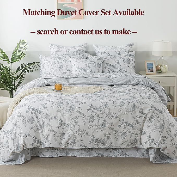 FADFAY Gray and White Sheets Set Full - Shabby Vintage Peacock Floral Bedding, Rustic Farmhouse Style, 100% Cotton Breathable With Deep Pocket Fitted Sheet, 4Pcs, Full Size