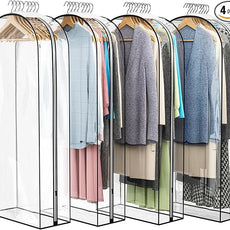 Clear Garment Bag for Hanging Clothes 10” Gusseted, 50” Suit Bags for Open Closet Storage Plastic Clothes Cover for Coat, Dress, Shirts, Fur, Jacket, Wardrobe Protectors, 4 Pack