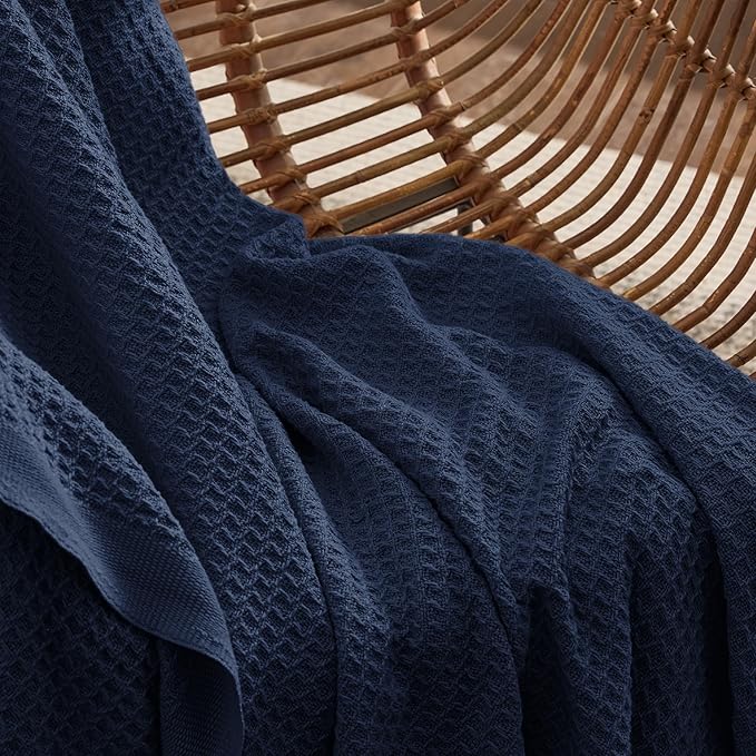 Bedsure Gentlesoft 100% Cotton Blanket Twin XL Size for College Dorm - Breathable and Soft, Waffle Weave Twin Blanket for Summer, Dorm Room Essentials, Pageant Blue, 66x90 inches