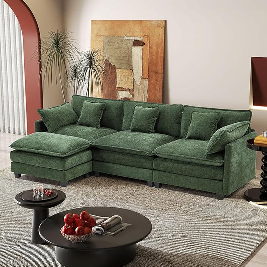 113.4" Modular Sectional Sofa,L Shaped Couch for Living Room,Modern Deep Seat Sofa 3 Seater Chenille Fabric Comfy Cloud Couches with Throw Pillows & Movable Ottoman