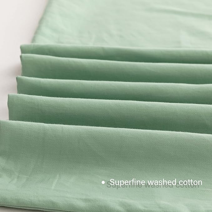 HeimenAogo Egyptian Cotton Duvet Cover Set Queen, Ultra Soft and Breathable Comforter Cover with Zipper Closure, High Thread Count Long Staple Cotton Blanket Cover 3pcs 90"×90", Silt Green
