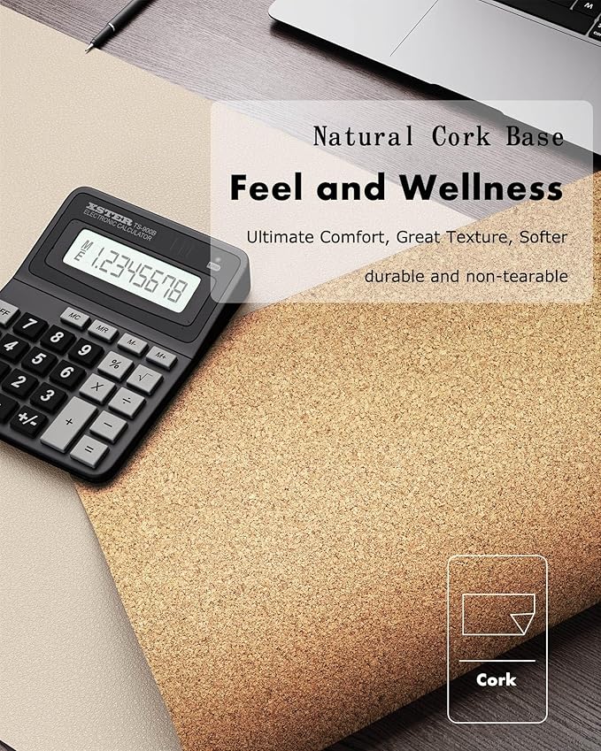 YSAGi Double-Sided Desk Pad, 31.5"x15.7" Leather Desk Mat, Eco Cork Desk Pad Protector,Large Mouse Pad,Waterproof Desk Blotter for Office/Home (Beige/Cork)