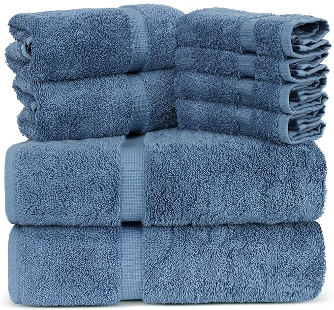 Towel Bazaar Premium Cotton Super Soft and Absorbent Turkish Towels (8-Piece Towel Set, Wedgewood)