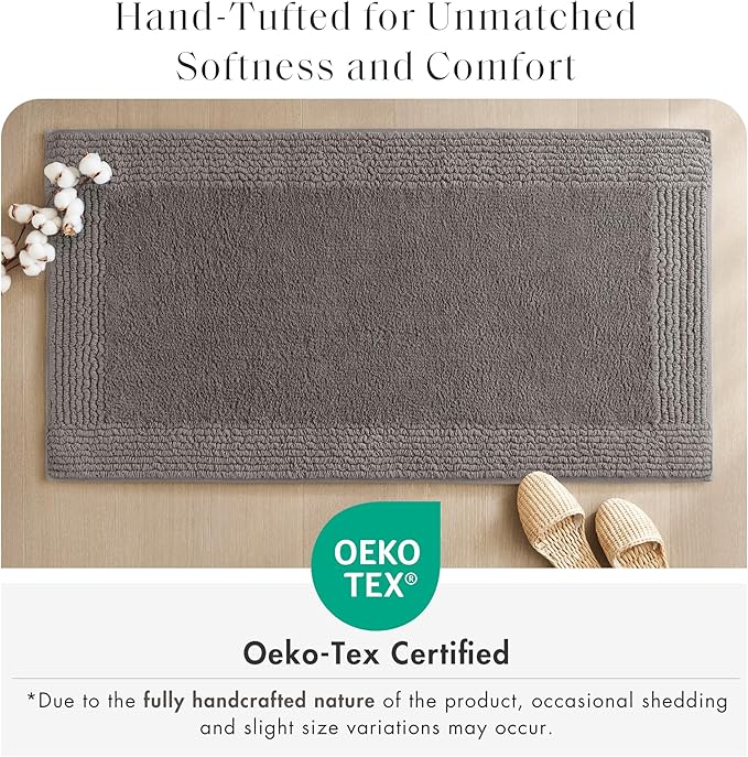 Madison Park Splendor Reversible 100% Cotton Tufted Bathroom Rug-3000 GSM Hotel Quality Luxurious Plush Medium Pile Bath Mat Absorbent, Quick Dry, Shower Room Décor, 24x72, Charcoal