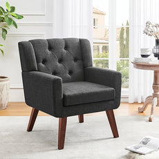 Accent Chair Button-Tufted Upholstered Living Room Chairs Comfy Reading Chair Mid Century Modern Chair with Linen Fabric Lounge Arm Chairs for Living Room Bedroom (Dark Grey)