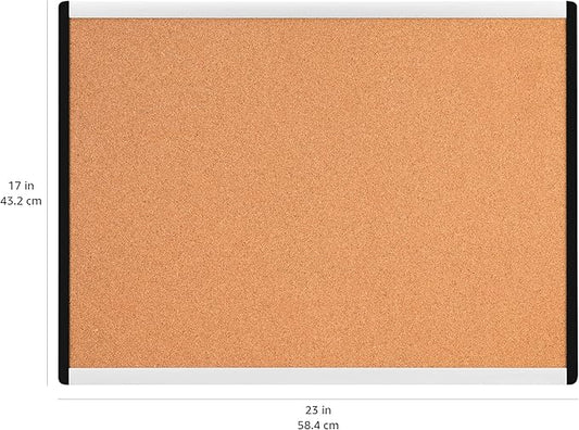 Amazon Basics Cork BulletinBoard, 23" x 17", Pin Board for Office & Home with Aluminum/Plastic Frame, 1 Pack