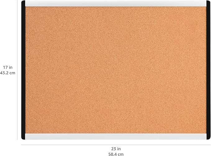 Amazon Basics Cork BulletinBoard, 23" x 17", Pin Board for Office & Home with Aluminum/Plastic Frame, 3 Pack