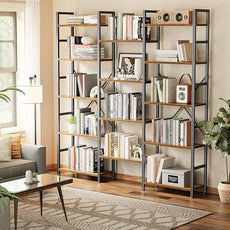 SUPERJARE Triple 5 Tier Bookshelf, Bookcase with 14 Open Display Shelves, Wide Book Shelf Book Case for Home & Office, Rustic Brown