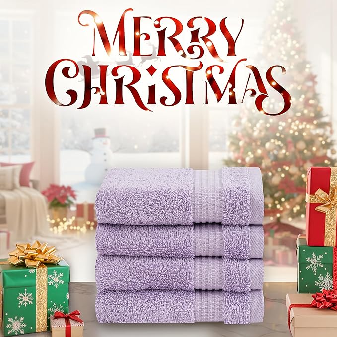 Cotton Paradise 100% Cotton Turkish Washcloth Set for Bathroom, 4 Piece Soft Absorbent Small Hand Face Towels Wash Rags, Lilac
