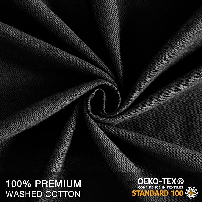 JELLYMONI Pure Black 100% Washed Cotton King Pillowcases Set, 2 Pack Luxury Soft Breathable Pillow Covers with Button Closure(Pillows are not Included) (Standard(20"×26"), Pure Black)