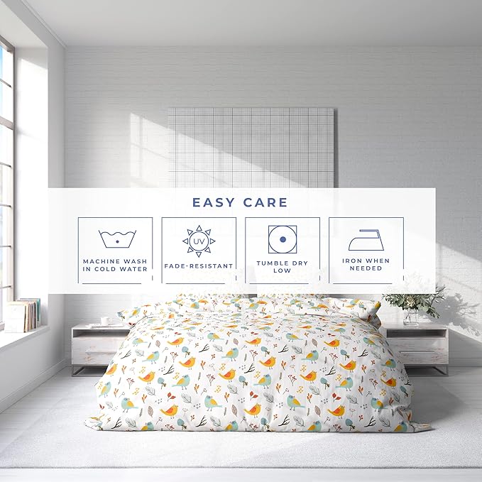 Kotton Culture 3 Pc Twin Size Duvet Cover Set- 100% Egyptian Cotton Sateen 600 TC Ultra Soft Premium Durable Comforter Cover Zipper Closure & Corner Ties (Forest Birds, Twin/Twin XL 68" X 90")