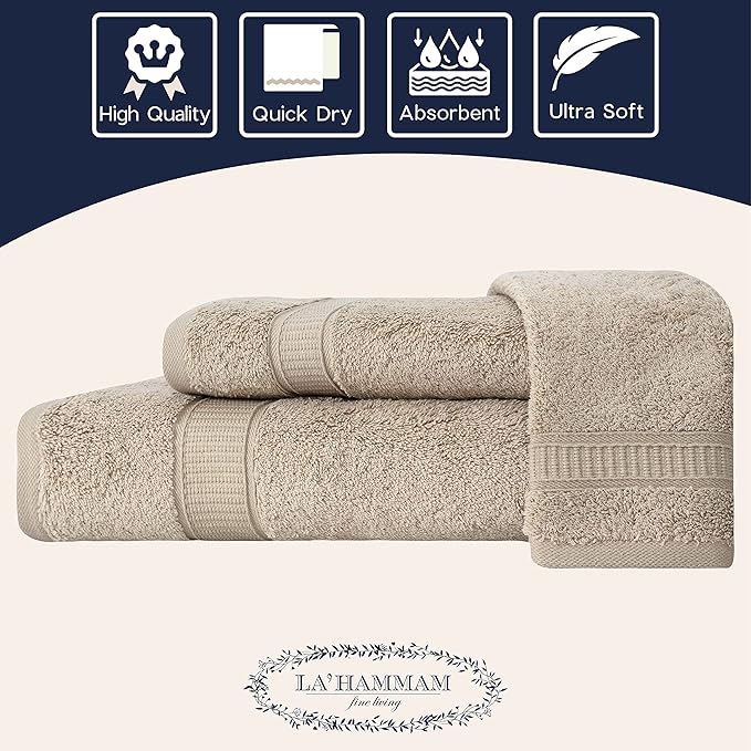 Personalized Towels, Hotel & Spa Quality, Super Soft, Highly Absorbent, Bathroom Sets, 100% Cotton Monogrammed towels 3 Piece Towel Set, Includes 1 Bath Towels, 1 Hand Towels, 1 Washcloths, Beige