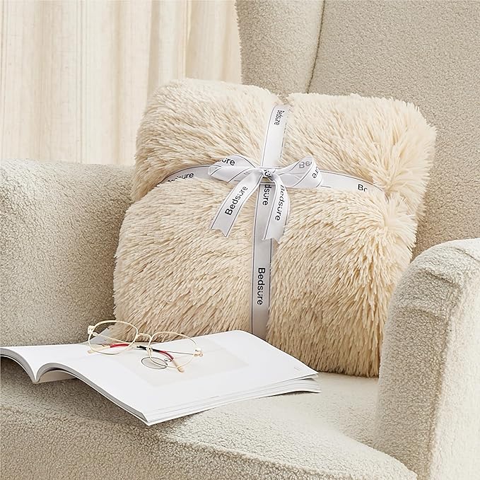 Bedsure GentleSoft Fluffy Beige King Size Blanket for Bed, Thick Soft Sherpa Faux Fur Fleece Bedding Fuzzy Plush Winter Warm Heavy Big Large King Blanket, Cozy Beige Gifts for Men Women, 108x90