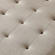 24KF Large Square Upholstered Tufted Linen Ottoman Coffee Table, Large Footrest Ottoman with Solid Wood Shelf-Linen