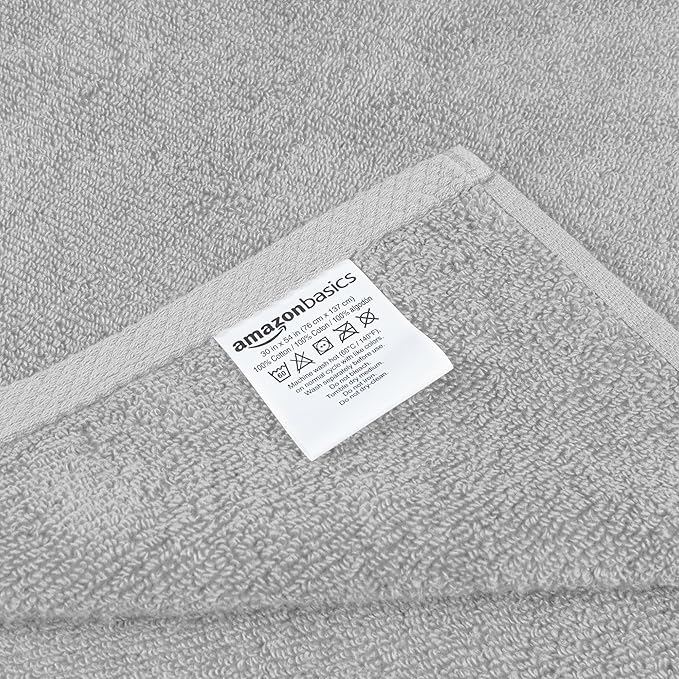 Amazon basics 2 piece Lightweight quick-dry bath towel, 100% cotton, Platinum, 54" x 30"